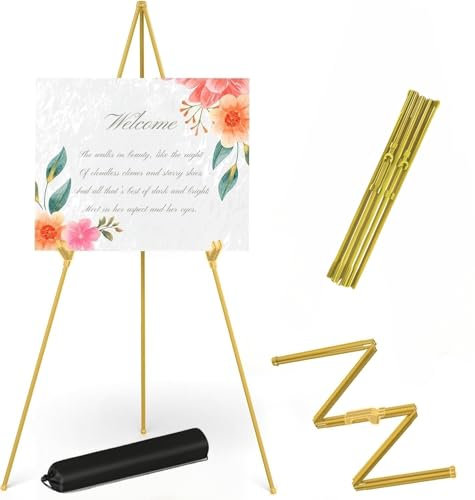 Chevalet pliable portable pour panneau de mariage, chevalet réglable en métal de 160 cm de haut, trépied pliable pour présentation, mariage, peinture (jaune)