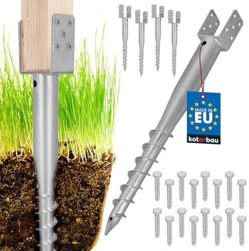 KOTARBAU® Lot de 4 supports de poteau en U à visser - 70 x 700 mm - En acier galvanisé - Douille à enfoncer - Base de poteau en U - Piquet de terre - Ancrage - Poteaux en bois - Clôture de jardin