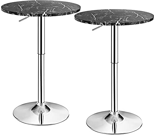 TANGZON Height Adjustable Round Bar Table | 60 cm faux marble top, 360 degree swivel pub table with steel lift frame for kitchen restaurant cafe