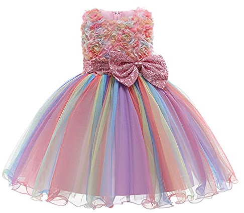 Mjjsk Vestidos de princesa para niñas, vestido de fiesta formal con lentejuelas, dama de honor, boda, sin mangas, vestido tutú de tul escalonado, ropa para niños, A18