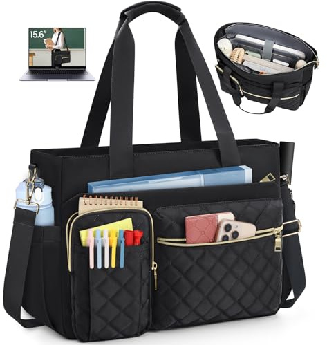SDYSM Teacher Tote Bag 15.6 inch Laptop Bag Work Bags for Women Nurse Tote Professional Computer Messenger Shoulder Bags Laptop Briefcase for Office, College, Nursing, Black