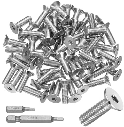 70 Pezzi Viti M5, Set di Viti a Testa Svasata M5 x 16 mm, Bulloni a Testa Esagonale Piatta in Acciaio Inox, Bulloni a Brugola, con 2 Punte