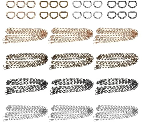 BEELUKY 12 Piezas Cadena para Bolsos de 120 cm con 24 Anillos en D Cadenas de Metal Correas de Hombro para DIY Bolsos de Mano Cartera y Hombro (4 Colores)