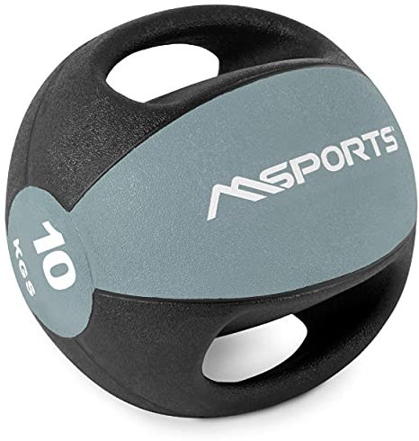 MSPORTS Medizinball Premium mit Griffe 1 – 10 kg – Professionelle Studio-Qualität Gymnastikbälle (10 kg - Hellgrau)