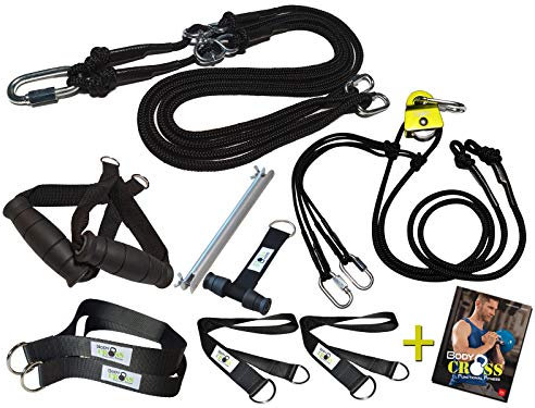 PREMIUM Schlingentrainer Komplett Set, Made in Germany, geprüft & zertifiziert, 2 Slingtrainer im Krafttraining Set mit Umlenkrolle, Türanker, Befestigung für zuhause und outdoor, 10 Jahre Garantie