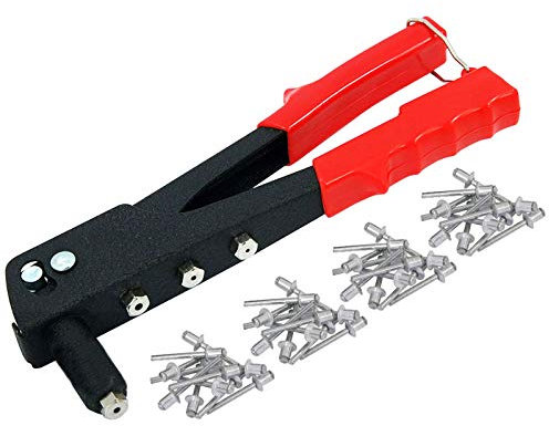 Unibos Hand Pop Rivet Gun with 75 Rivets and 4 Size Rivets Riveter + Nozzles
