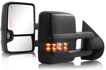 Towing Mirror Compatible with 2007-2013 Chevy Silverado 1500, GMC Sierra 2014 2500HD 3500HD Tow Mirrors Power Adjusted Heated Glass Turn Signal Backup Light Extendable Pair Set
