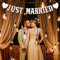 Just Married Girlande Vintage Rustikal Wimpelkette Banner mit Seil Hochzeitsgirlande als Deko für Hochzeit Fest Party Brautdusche Junggesellinnenabschied oder Foto Photo Booth Fotografie (Weiß)