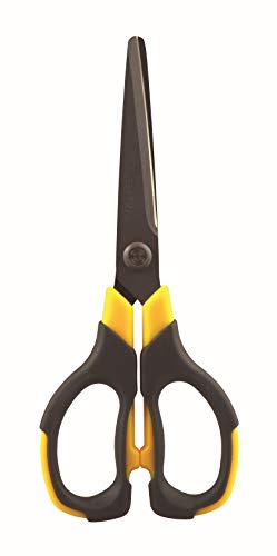 Tetis Tijeras de papel amarillo y negro de 17 cm, tijeras de oficina de calidad con mango suave, tijeras universales multiusos para oficina, escuela, casa