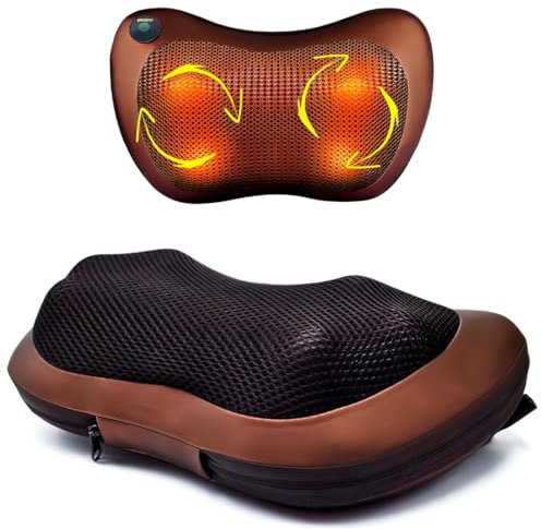 Cuscino Massaggiante Shiatsu, Massaggiatore per Cervicale Collo Gambe con Testine Rotanti al Calore, Allevia Stress e Dolore, Adatto per Ogni Schienale