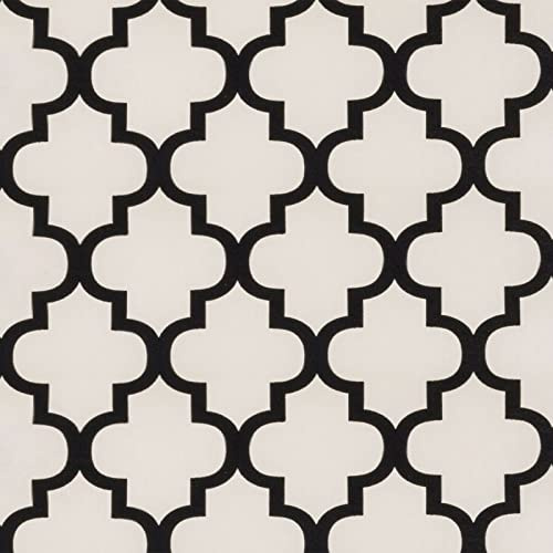 Exclusive Moroccan Flock Velvet Trellis Damask Geo Wallpaper (Black/Off White (Cream) J113)