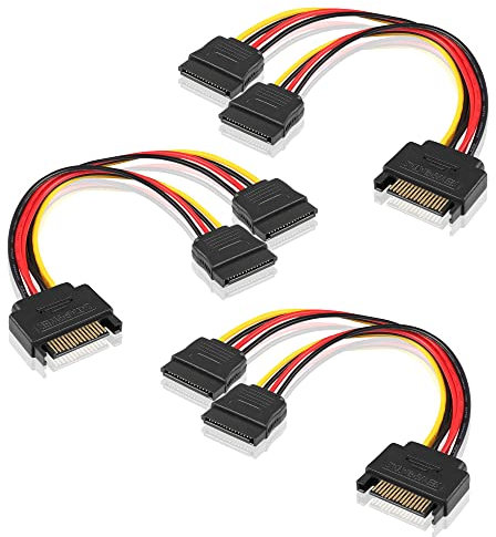 YAODHAOD Cavo Alimentazione SATA 3 PCS, Cavo di prolunga splitter per disco rigido SATA II,15 pin SATA maschio a 15 pin SATA doppia presa, cavo splitter a Y per disco rigido,15 cm