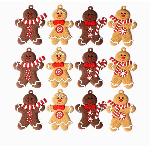 Christbaumschmuck Lebkuchen, 12 Stück Weihnachts Ornamentes Lebkuchenfiguren Zuckerstangen Deko Anhänger Weihnachtsdeko Lebkuchenmann Für Weihnachtsbaumschmuck