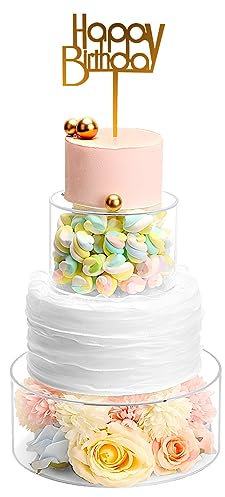 Nynelly 2pcs Acrilico riempibile torta Stand, Round Display Box cilindrico, centrotavola decorativo per matrimonio e festa di compleanno (15x10cm, 25x10cm)
