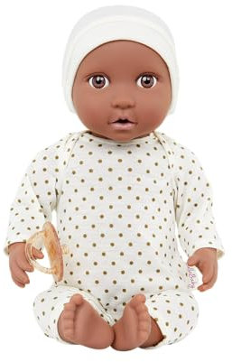 LullaBaby – Baby Puppe – Beiger Gepunkteter Schlafanzug – 36 cm Realistische Baby-Puppe – Warmer Hautton & braune Augen – Weicher Körper & abnehmbares Outfit – Spielzeug für Kinder ab 2 Jahren