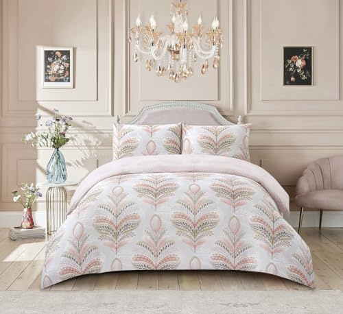 PRIME LINENS Duvet Cover Set 4 Pcs Brushed Microfibre Quilt Cover Bedding Set With Pillow Cases and Extra Fitted Sheet Included (Jasmine Blush Pink, Super King)