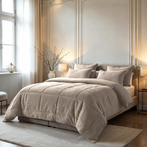 Zelesta Teddybed Bettdecke 155x220 4 Jahreszeiten - Teddy Bettwäsche Winterdecke und Sommerdecke Warm Duvet - Waschbare Anti-Allergene Steppdecke - Fluffy