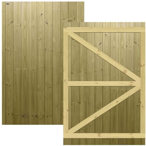 Flat Top Wooden Garden Gate 6x4ft - Tongue & Groove Fully Framed Treated Timber Door, H:6ft x W:4ft Ideal for Outdoor Pathway Home Access (High: 180cm x Wide: 120cm)