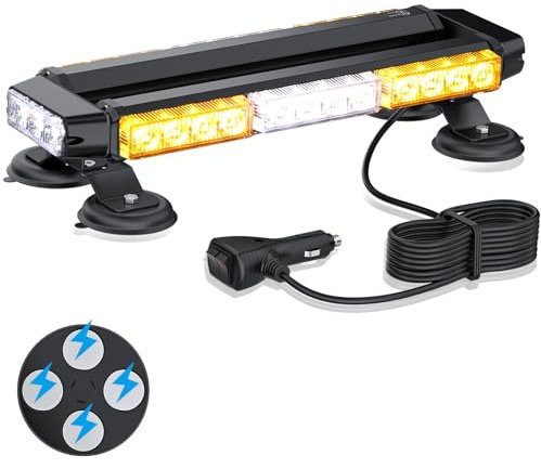 eSynic Magnetic Flashing Beacon Lights 15.6'' 30 LEDs Strobe Flashing Light Bar Waterproof White Amber Roof Top LED Emergency Warning Light 12/24V with 7 Flash Modes for Vehicles Car Truck etc