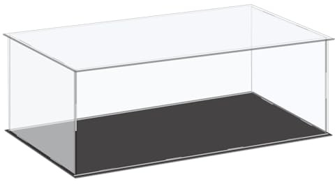 TA-VIGOR Caja expositora acrílica transparente 40x20x15 cm, soporte anti-polvo, base negra para objetos coleccionables