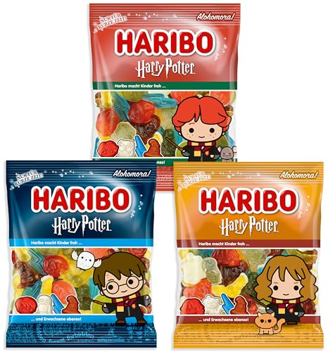 3er Set Harry, Hermine & Ron Sonderedition 160g – Fruchtgummi-Mischung mit goldenem Schnatz, sprechendem Hut, Eule Hedwig & viele mehr – Limited Edition – Perfekt für J.K Rowling Fans