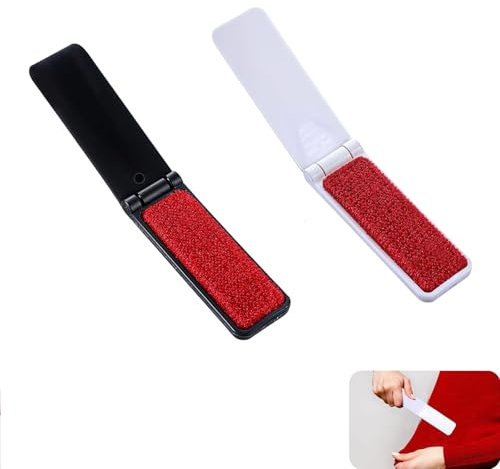 Kisstta Brosse anti-peluches pliable en 2 parties, portable, réutilisable, pour enlever les vêtements, canapés, tissus, poils d'animaux (noir et blanc)