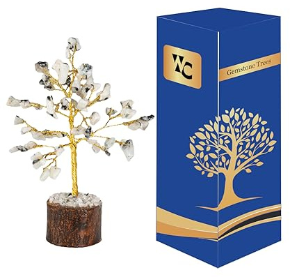 Wonder Care Tourmaline Blanche Arbre de Vie des Chakras - Arbre de Cristal - Énergie Positive - Fait Main - Porte-Bonheur - Guérison - Chakra - Cadeau de prospérité - Décoration Feng Shui - 60 bds