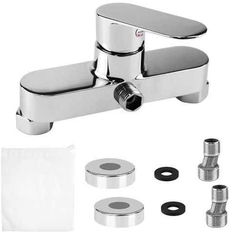 Mitigeur Douche, Robinet Douche, Robinet Mitigeur de Douche Mural, Mitigeur de Douche Mural avec Support de Douche, Laiton, Chromé