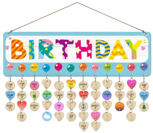 arricraft Calendario de madera colorido con recordatorio de cumpleaños para familiares y amigos, placa de calendario de madera para decoración de fiestas de cumpleaños