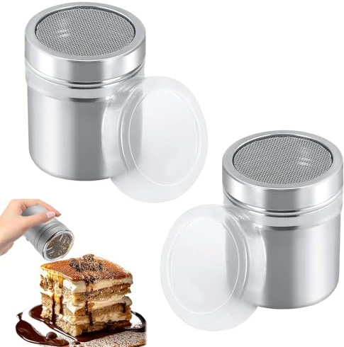 pcsfoe Spandicucchero a velo, Macinino per zucchero a velo, Spargitore per farina, caffè e cacao con coperchio a maglia fine, per cioccolata calda
