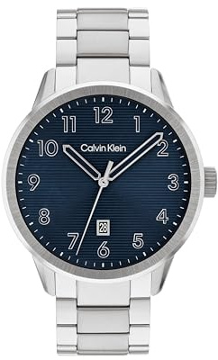 Calvin Klein Reloj con Movimiento de Cuarzo de Tres Manecillas para Hombre Colección Minimalistic Pilot con Correa de Acero Inoxidable Plateada - 25200515