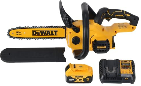 DEWALT Borstlös kompakt motorsåg 18V XR 30 cm med 5AH batteri ingår, DCMCS565P1-QW