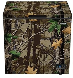 Frigidaire Chest Deep Freezer, 7 Cu. Ft. Capacity, CAMO Design-Adjustable Thermostat-Removable Vinyl Coated Wire Basket-Easy Defrost Drain- Garage Ready
