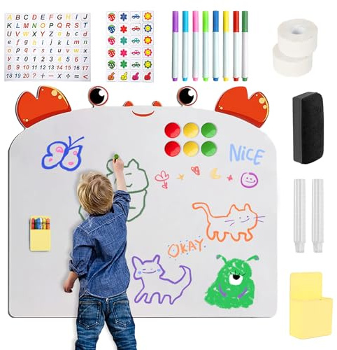 LUPATDY Pizarra magnética para niños, pared magnética grande, 66 x 90 cm, pared magnética para niños con tizas, pizarra lavable con adhesivo extraíble, para decoración de habitación infantil, escuela