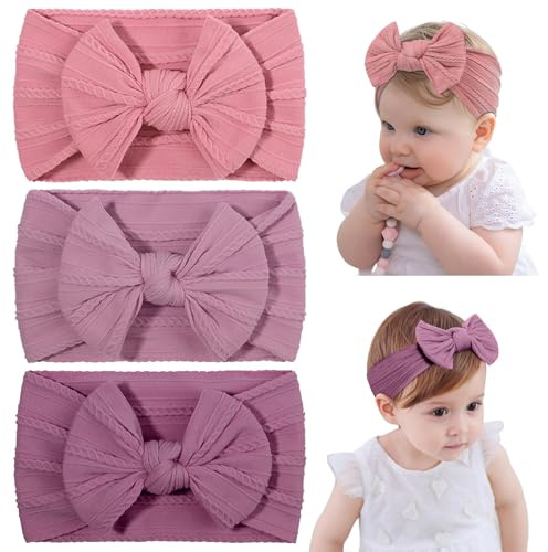 DiULi Baby flickor pannband, pannband set för flickor, elastiska nylonhårband för neonatal ammande barn småbarn barn, brett hårband med tygband, 1 unidad (Paquete de 1)