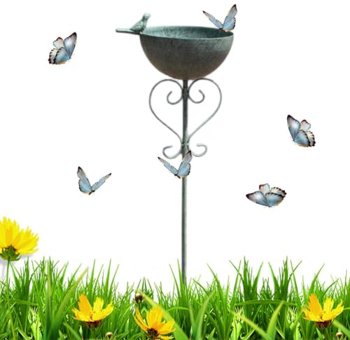 Vintage rostsäker järnfågel bad skål, antik metall fågelbad bad och vild | Heavy-Duty Metal Bird Bad Bowl, Weather-Resistant Vintage Outdoor Water för fincher, sångfåglar & bakgård Landscaping