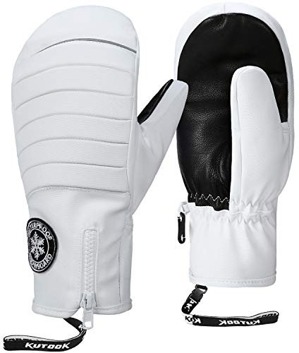 KUTOOK Skihandschuhe Snowboard Handschuhe Herren Damen Fäustlinge Wasserdicht Warm Winter Winddicht Winterhandschuhe für Ski Snowboard Outdoor Weiß,M