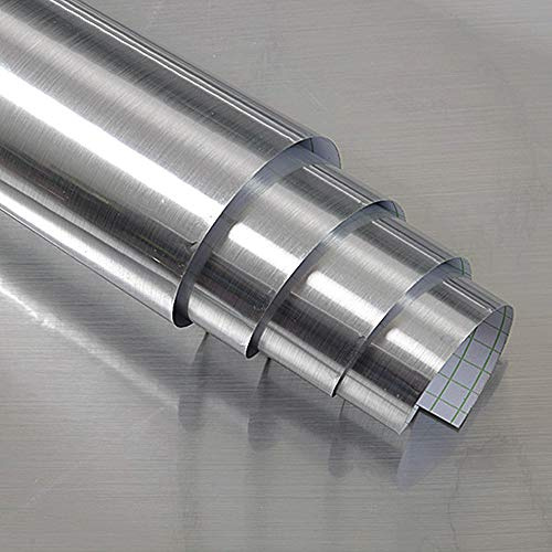 Hopepak Stainless Steel Contact Paper Peel and Stick Waterproof Silver Metallic Wallpaper Self Adhesive Removable Vinyl Roll for Kitchen Cabinet Refrigerator Dishwasher Countertop 17.3''x118''