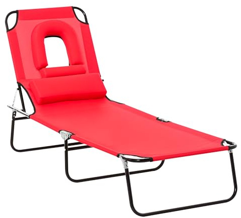 Outsunny Sonnenliege Faltbarer Liegestuhl 4 Positionen Leseliege 3 Kissen geliefert Rot