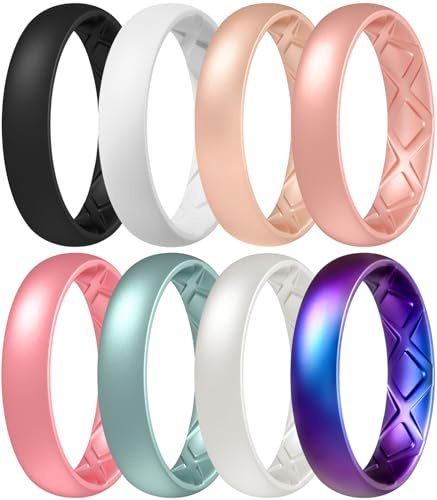 Egnaro Women’s Silicone Engagement Ring, 5.5mm Wide Comfort Fit Shimmer Set