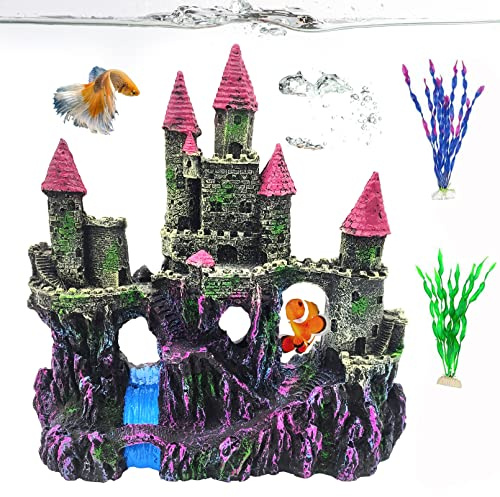PINVNBY Decoración de Castillo de Resina para Acuario, pecera, Castillo de Madera Flotante, Cueva, escondites para Plantas de casa, Accesorios (Rosa)