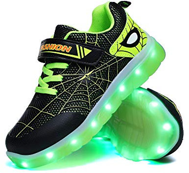 WDRHC Unisex Kinder LED Schuhe 7 Farbe USB Aufladen LED Leuchtend Outdoor Sportschuhe Low Top Atmungsaktives Ultraleicht Wasserdicht Laufschuhe Gymnastik Turnschuhe Blinken Sneaker Für Jungen Mädchen