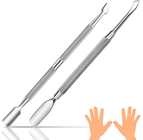 2 Stück Nagelhautschieber Edelstahl Set, FUKPO Profi Nagelhautschieber Nagelhautentferner, Silber Metall Nagelschieber Spatel Cuticle Pusher für Maniküre Pediküre