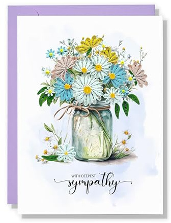 TUMYBee Daisy Sympathy Quilling Card, 5 x 7 inches, with Envelope