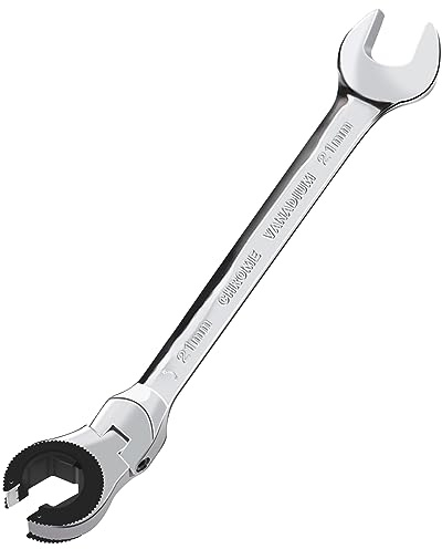 LOSCHEN 1PC 21mm Open Flex-Head Ratcheting Wrench, Metric Ratcheting Spanner with 72 Teeth, Chrome Vanadium Steel Tubing Ratchet Spanner
