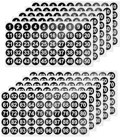 YIKIADA 500 Stück 1-100 Nummer Aufkleber 25 mm Vinyl Wasserdicht Zahlen Klebepunkte Selbstklebende Etiketten für Büro Heim Schließfach Schwarz