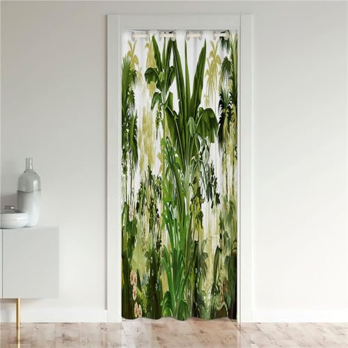 Odot Verdunkelungsvorhänge mit Ösen, Bananenblätter Muster Raumteiler Vorhang Türvorhang Thermo Blackout Thermovorhang Winter Kälteschutz Türvorhang für Tür Schrank (120x200cm,Bananenbaum)