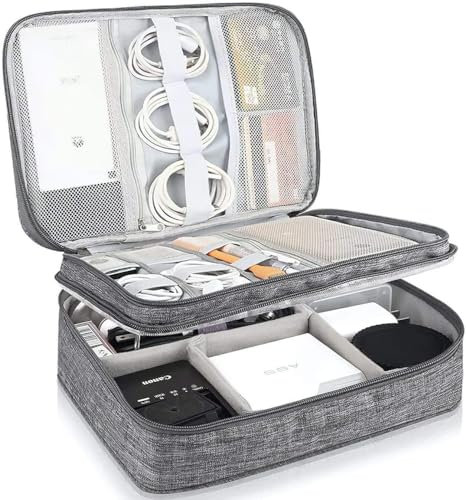 MOLENCO Kabeltasche Organizer Universal Kabel Organizer Tasche 3 Schicht Elektronik Reise Zubehör Tasche Große Kabel Organizer Bag Wasserdicht Tech Pouch für Ladekabel Powerbank Festplatten(Grau)
