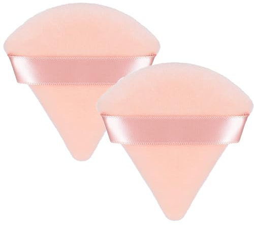Powder Puff, 2/4 pcs Triangle Powder Puffs for Pressed Powder, Velvet Setting Makeup Puff Powder Sponge with Strap, Reusable Wet Dry Dual-use Face Make Up Cosmetics Cleansing Beauty Make-up Puff Pink