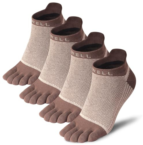 VWELL Cotton Toe Socks Five Finger Socks No Show Crew Athletic Running Socks 4 Pairs,Size 7-11